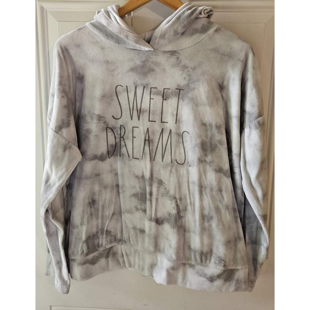 Rae Dunn Sweet Dreams Hoodie Womens Large Gray Tie Dye Soft Lounge Pullover